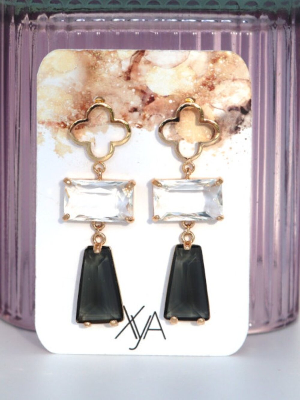 Gold-Tone Clear and Smoky Gray Drop Earrings - Elegant Women Jewelry